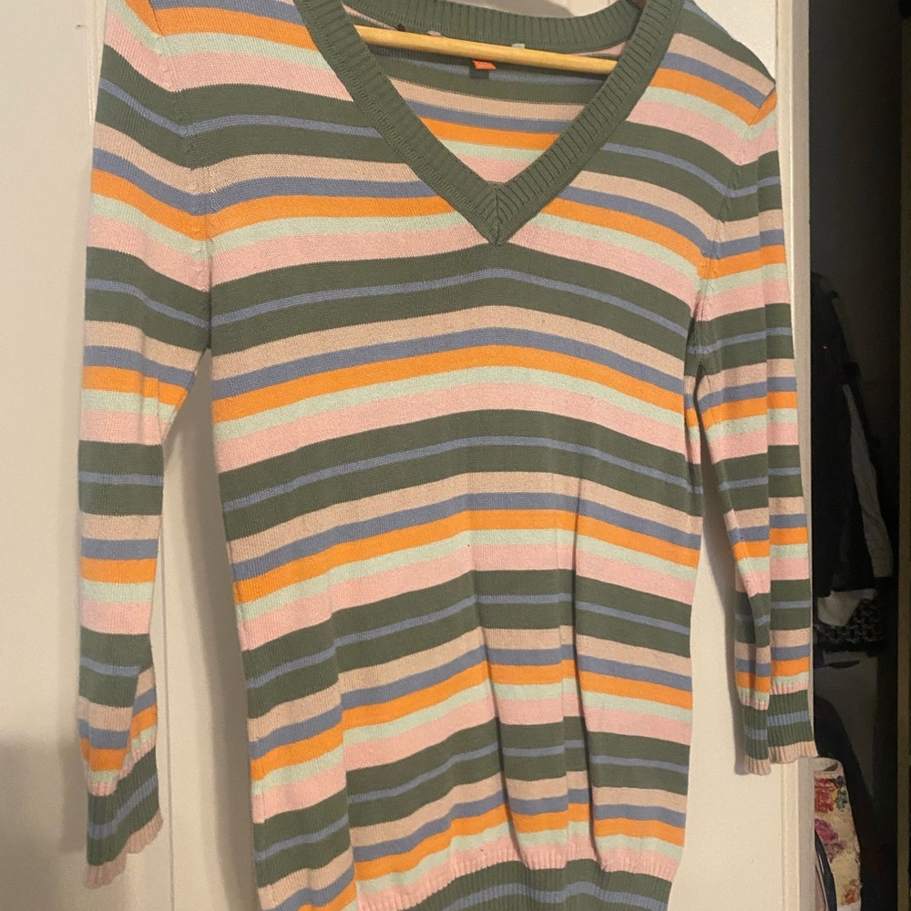 Modcloth Multicolor Striped V-Neck Sweater